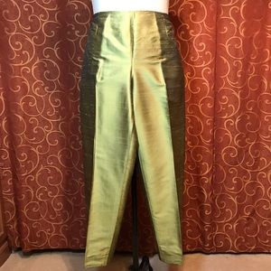 Dana Buchman Green Silk Party Pants Beaded Hem